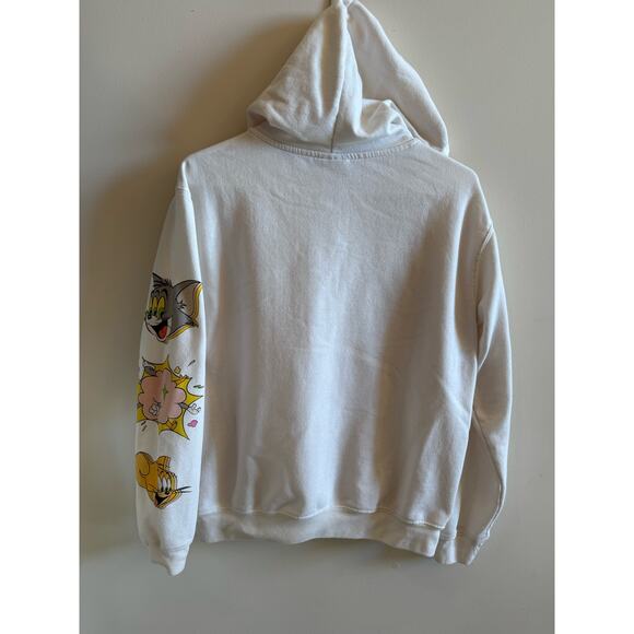 Tom and Jerry White Hoodie Size Large Cotton Polyester Cartoon Graphics Pocket - Picture 4 of 10